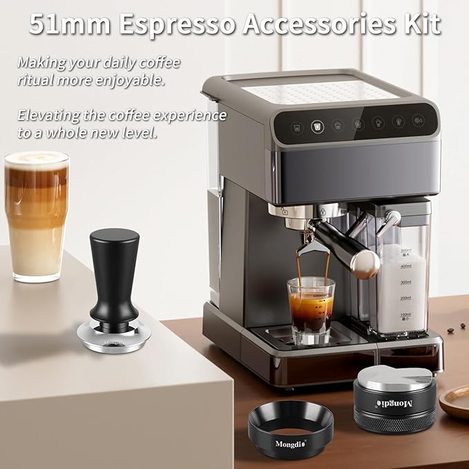Mongdio 51mm Espresso Accessories Kit, Espresso Tamper, Dosing Funnel and Coffee Distributor, Fits 51 mm Espresso Machines and Portafilters