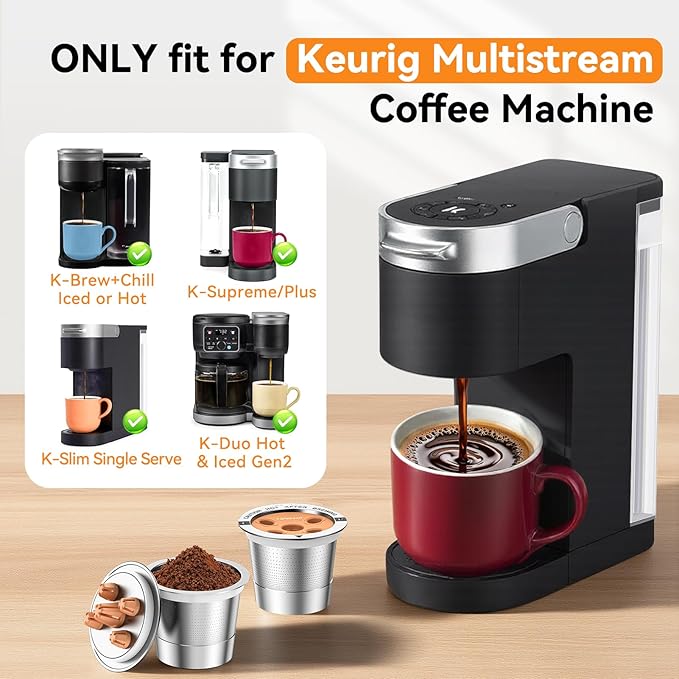 CAPMESSO Reusable K Cups for Keurig: 2025 Updated My K Cup Stainless Steel Coffee Filter Refillable Coffee Pods for K Supreme/K Slim/k-Duo Gen 2/K-Brew Chill with Multistream Technology (2 Pack)