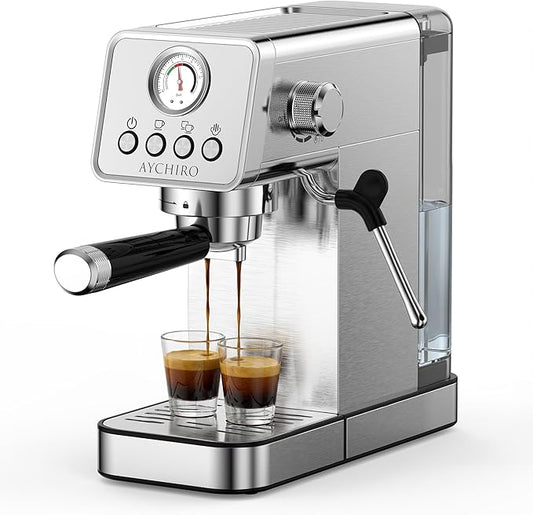 Professional Espresso Machine with Pressure Gauge, 20Bar Touchscreen Single Serve Coffee Maker, Stainless Steel, Milk Frother Wand, Cup Warmer for Home Barista