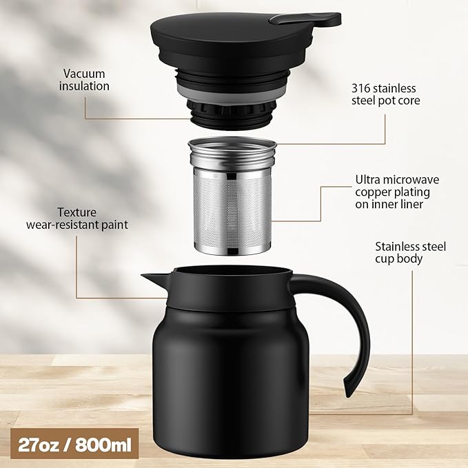4 Pcs Thermal Coffee Carafe for Keeping Hot/Cold 27 oz Stainless Steel Small Coffee Creamer Container Double Wall Vacuum Insulated Tea Pot Beverage Dispenser for Milk Hot Chocolates