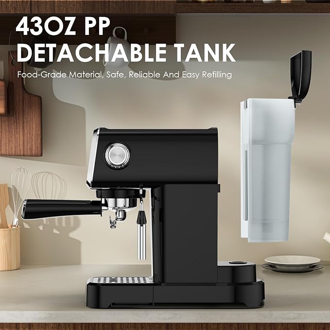 Slim 20 Bar Espresso Machine Coffee Maker with Milk Frother, Touch Control, Safety Lock,43oz Removable Tank for Home and Office Use(Touch Screen)