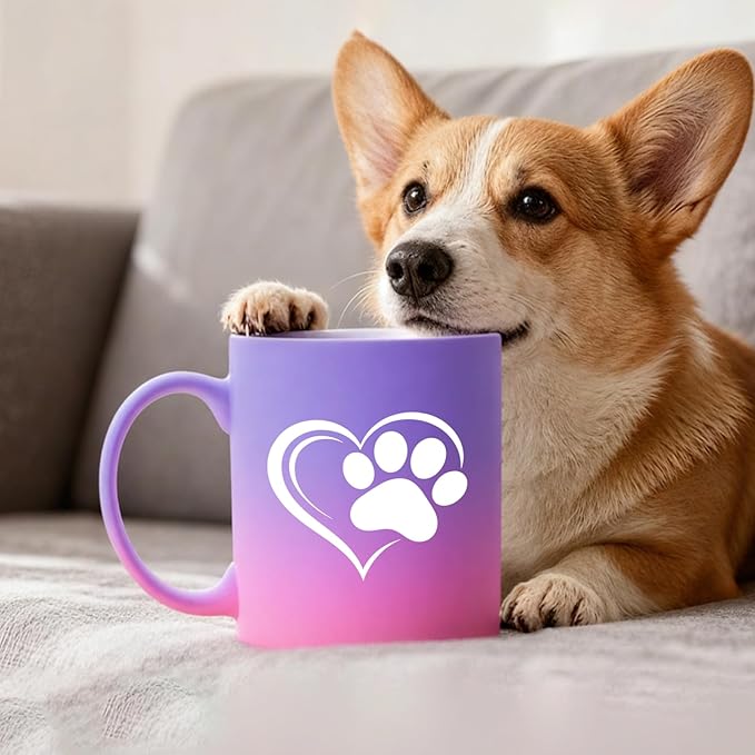 G MUGS Dog Paw Print Coffee Mug - Gift for Pet Owners Women Men, 13oz Ceramic Tea Mug with Heart & Dog Paw Design, Cute Mug for Dog Lovers Yellow And Pink Mug