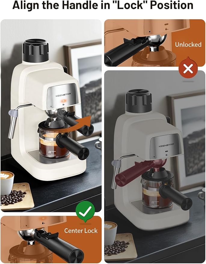 KEENSTAR 3.5Bar Espresso Machine with Milk Frother, 800W Compact Espresso and Cappuccino Machine with Preheating Function, 4 Cup Espresso Maker for Cappuccino or Latte, Gift for Coffee Lover