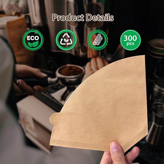 PakTalk 300 Count Cone Coffee Filters #4, Natural Brown Paper Coffee Filters 4 Cone Paper for Pour Over and Drip Coffee Maker (100 Count, Pack of 3)