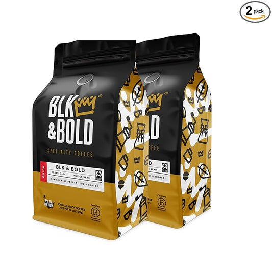 BLK & Bold Whole Bean Coffee, Blk & BOLD Premium Dark Roast, 100% Arabica Beans, 12 oz Bag (2 Pack)