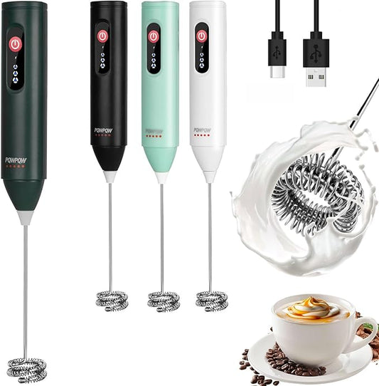 3-Speed Rechargeable Milk Frother for Coffee, Baking & Eggs - USB Fast Charging, Portable Frother Wand for Perfect Foam Every Time!(Blackish green, 3-Speed & USB Rechargeable)