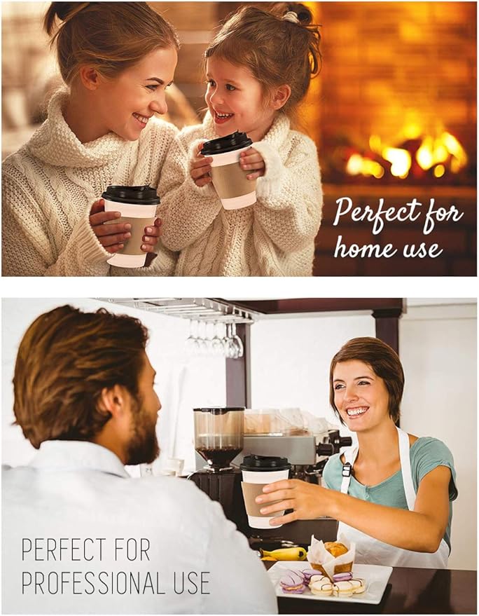 130 Disposable Paper Coffee Cups with Lids - 12 oz To Go Coffee Cups for Home, Office, Parties, Travel, Premium Paper Cups, includes Lids, Sleeves, Stirrers and Permanent Marker!