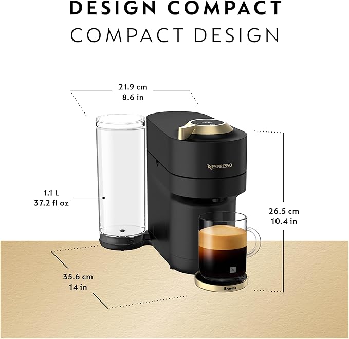Nespresso Festive Vertuo Pop+ Coffee and Espresso Maker by Breville, Matte Black Gold
