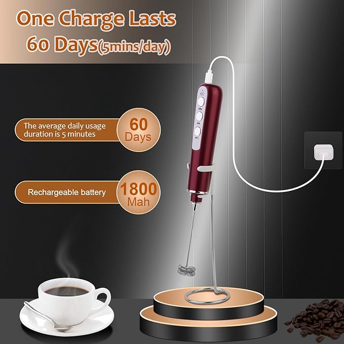 Milk Frother Wand Rechargeable Handheld Frother For Coffee,Batidora De Mano Electrica Coffee Bar Accessories Kitchen Appliances Essentials Electric Frother Gift For Women Men (Black)