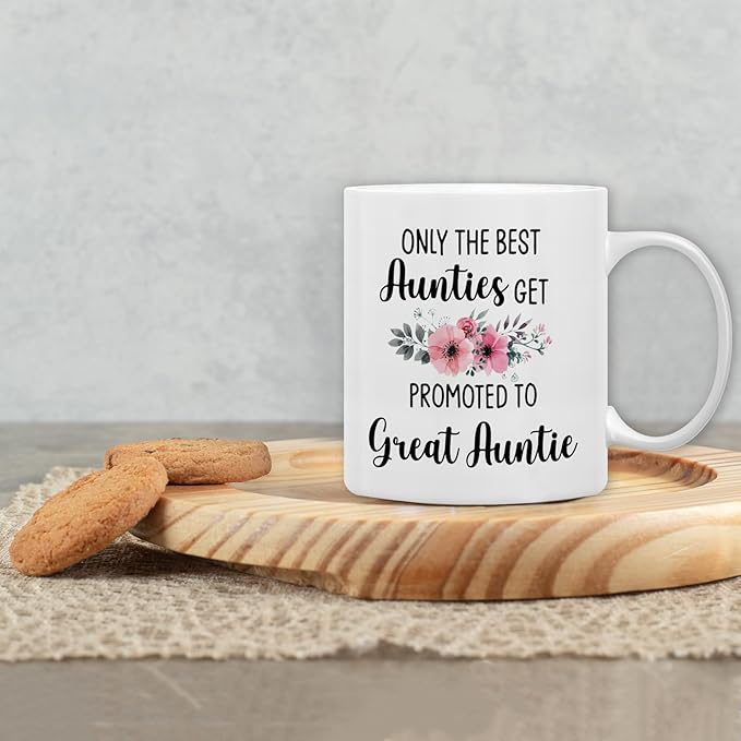 QASHWEY Great Auntie Gifts Mug, Great Auntie to Be Gift Coffee Mug, Pregnancy Announcement Gifts for Aunties New GreatAuntie, the Best Aunties Get Promoted to GreatAuntie CoffeeCup Ceramic 11oz