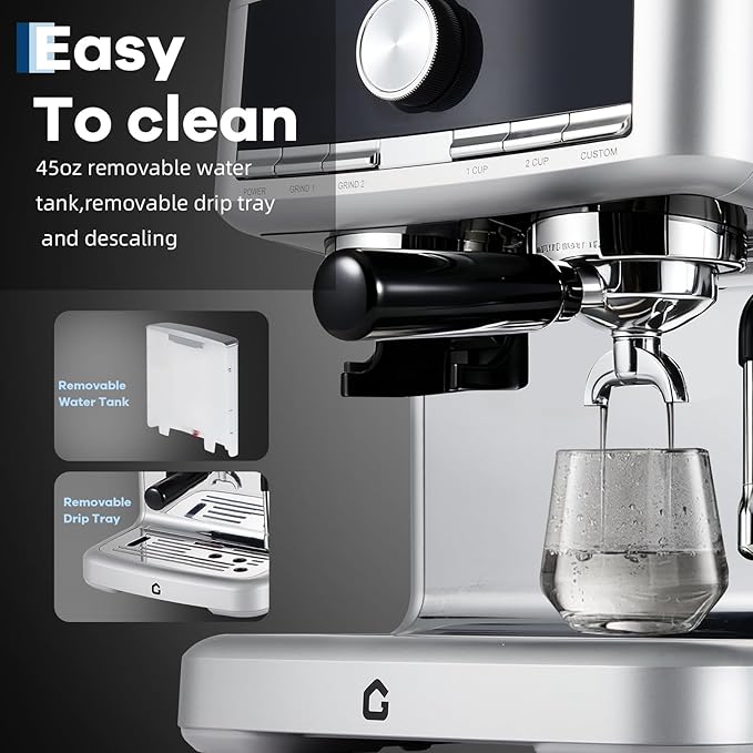Professional Espresso Machine with Built-in Grinder, 20 Bar Pressure Stainless Steel Coffee Maker with Milk Frother, 1.5l Removable Water Tank for Latte & Cappuccino, Ideal for Home & Office Use