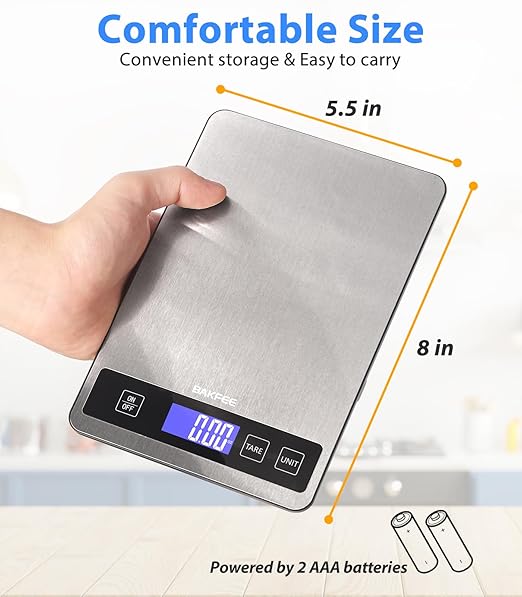 Food Scale - 15kg/33lb Digital Kitchen Scale with Full-View LCD Display, Grams and Ounces, Easy Clean Stainless Steel, 6 Units with Tare Function, Precise for Baking, Cooking & Meal Prep, Black