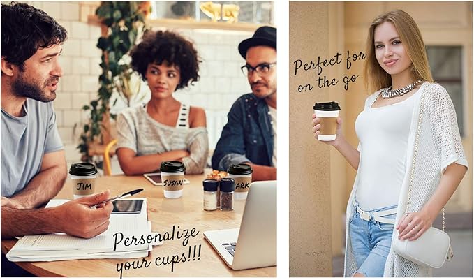 130 Disposable Paper Coffee Cups with Lids - 12 oz To Go Coffee Cups for Home, Office, Parties, Travel, Premium Paper Cups, includes Lids, Sleeves, Stirrers and Permanent Marker!