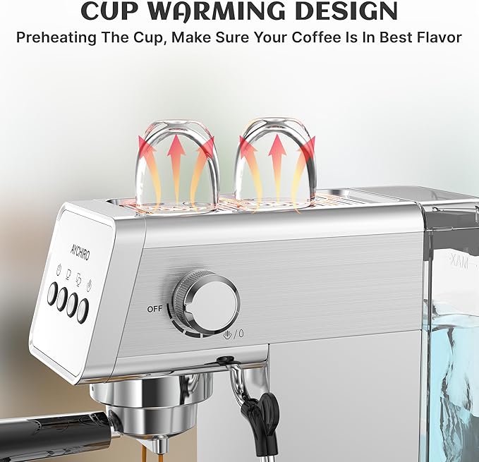 Espresso Machine with Steam Milk Frother, 20 Bar Professional Espresso Coffee Maker for Latte & Cappuccino, 1-Touch Control, Stainless Steel Housing, Removable Water Tank & Drip Tray