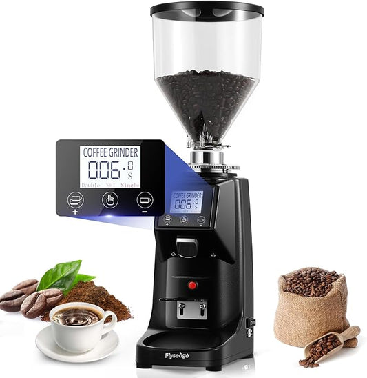 Commercial Coffee Grinder Electric - 64mm SS Flat Burr, Digital Touch Screen, 19 Adjustable Settings, 35oz Large Hopper, Black