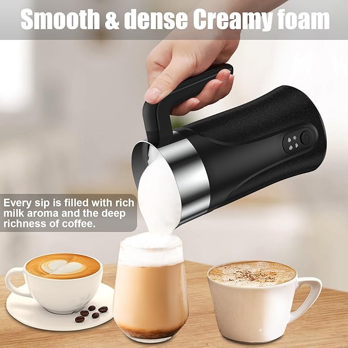 Ovetedot Milk Frother, 4-in-1 Milk Frother and Steamer, 10.1oz/300ml Automatic Hot and Cold Foam Maker and Milk Warmer, Electric Milk Frother for Coffee, Latte, Cappuccino, Matcha(Black)
