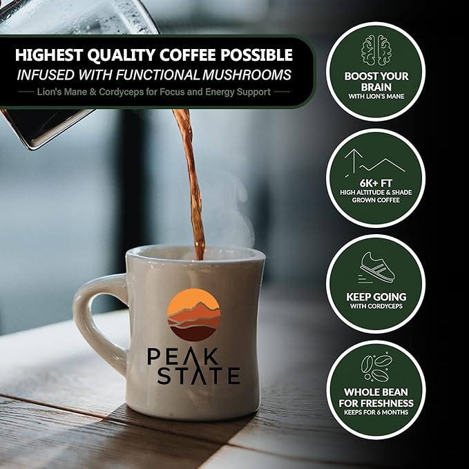 Organic Decaf Coffee Beans – Calm Descent Swiss Water Process Decaf with Lion’s Mane & Cordyceps – Mushroom Coffee Decaf, Organic, Mold-Free, Pesticide-Free, Non-GMO, Low-Acid (12 oz Whole Bean – $1.13/cup)