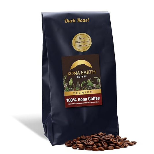 KONA EARTH 100% Kona Premium Coffee, Dark Roast, Whole Bean, 5 lb (80 oz) Farm-Direct Authentic Hawaiian Kona Coffee beans from Hawaii’s Big Island, Micro-Batch-Roasted