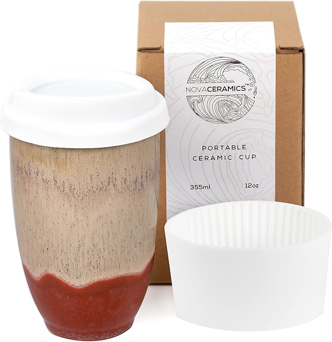 NOVA CERAMICS Travel Mugs - Ceramic Tumbler With Lid – Ceramic Travel Mug To Go Cup – Microwave & Dishwasher Safe Ceramic Coffee Tumbler - Gifts For Women Men Him Her – 12oz – Jupiter