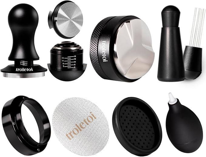 7 PCS Espresso Accessories Kit: 53.3mm Espresso Tamper, Coffee Distributor, Puck Screen, Dosing Funnel and WDT Tool Espresso Machine Accessories, Barista Tools for 54mm Portafilters
