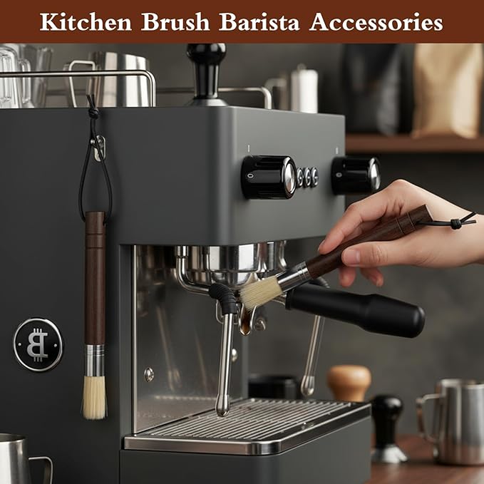 2 Pack Coffee Grinder Cleaning Brush, Espresso Machine Cleaning Brush with Wood Handle, Barista Tools Coffee Grinder Cleaner Bar Accessories with PU Hanging Loop