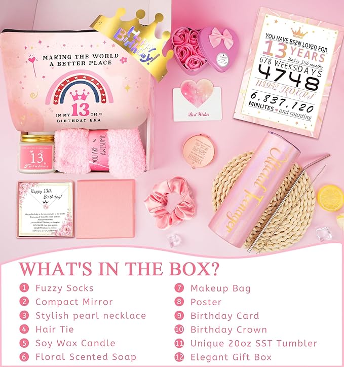 13 Year Old Girl Gifts, 13th Birthday Gifts for Girls Birthday Gifts for 13 Year Old Girl, Gift Ideas for Teen, Daughter, Niece, Granddaughter, Official Teenager 13th Birthday Decorations for Her