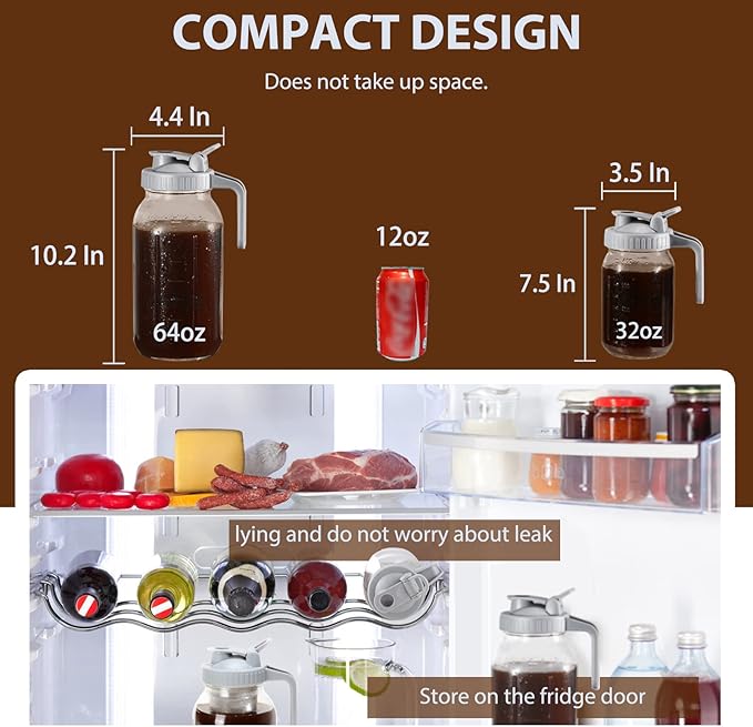 Glyntrof Cold Brew Coffee Maker Glass Pitcher, 32 oz Mason Jar with Pour Spout Handle Lid with Stainless Steel Filter for Iced Coffee, Lemonade, Ice Tea, Fruit Drinks