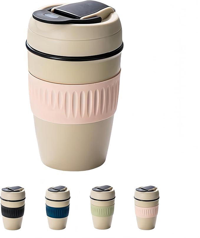 12oz Portable Vacuum Insulated Coffee Mug with Ceramic Inner, for Coffee, Flower Tea, Milk & Juice, Dual - Drinking, Leak - Proof (Pink)