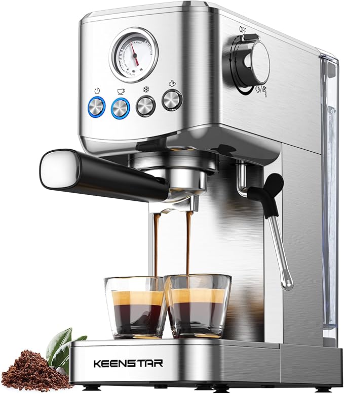KEENSTAR Espresso Machine 20 Bar, Cold Brew Espresso Maker with Milk Frother Steam Wand, Compact Stainless Steel Semi Automatic Espresso Coffee Machine for Cappuccino & Latte & Americano Maker