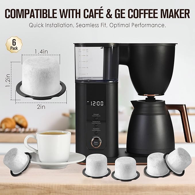 Qualirey 6 Pack Coffee Water Filter Replacement, Compatible with Cafe and GE Profile Grind & Brew Machine, Charcoal Coffee Filter Cartridges, Replacement for C7CGFLTR, Replace Every 3 Months
