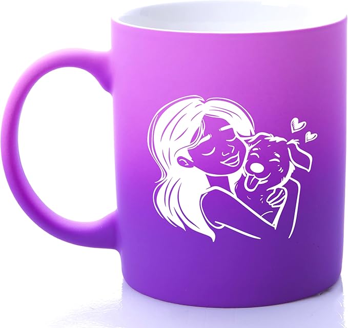G MUGS Dog Lover Hug Ceramic Coffee Mug - 13oz Tea Mug with Girl & Dog Hug Design, Gift for Dog Owners Women Before Sunset Mug