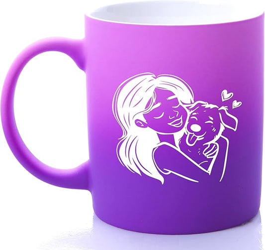 G MUGS Dog Lover Hug Ceramic Coffee Mug - 13oz Tea Mug with Girl & Dog Hug Design, Gift for Dog Owners Women Before Sunset Mug