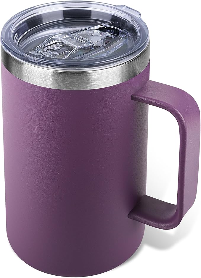 Zynkify 22oz Insulated Coffee Mug with Handle & Leak-Proof Lid - Double Wall Stainless Steel Travel Tumbler for Commute/Office/Home, Purple, 1 Pack