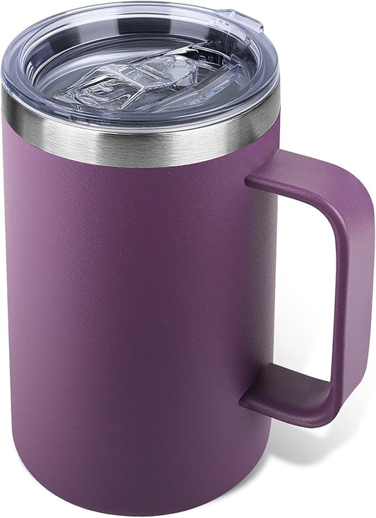 Zynkify 22oz Insulated Coffee Mug with Handle & Leak-Proof Lid - Double Wall Stainless Steel Travel Tumbler for Commute/Office/Home, Purple, 1 Pack