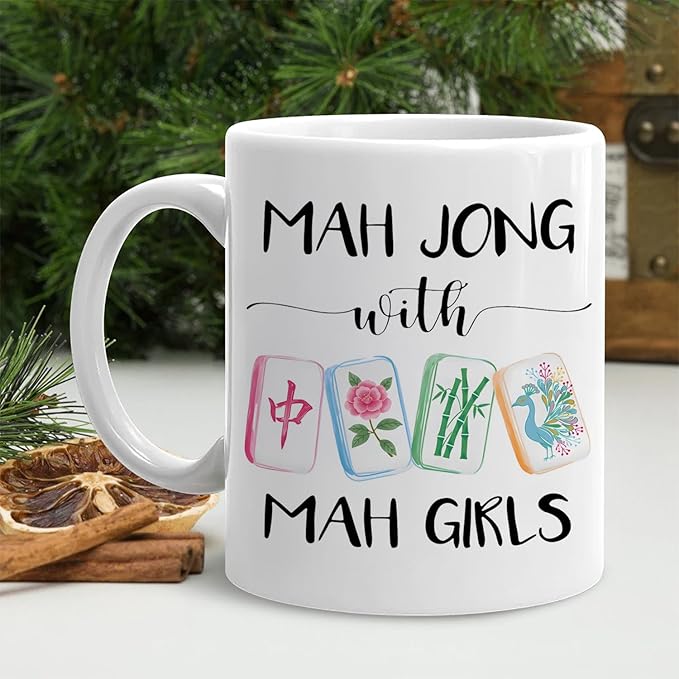 Chinese Mahjong mug Gifts for Mah Jong Players Lovers，mah jong Gifts for Women Coffee Cup,Mahjong Accessories Ceramic Coffee Tea Mug 11 oz