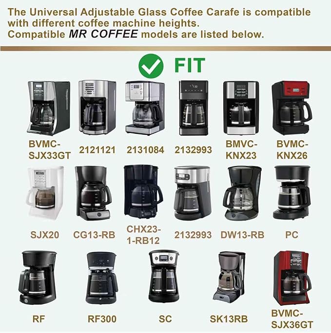 12 Cup Coffee Carafe Replacement, Compatible with Mr. Coffee Compatible Black&Decker Coffee Maker With Heads Three Different Heights, Universal Carafe Coffee Maker Pot Accessory, Black