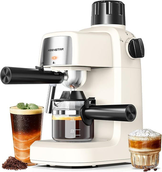 KEENSTAR 3.5Bar Espresso Machine with Milk Frother, 800W Compact Espresso and Cappuccino Machine with Preheating Function, 4 Cup Espresso Maker for Cappuccino or Latte, Gift for Coffee Lover
