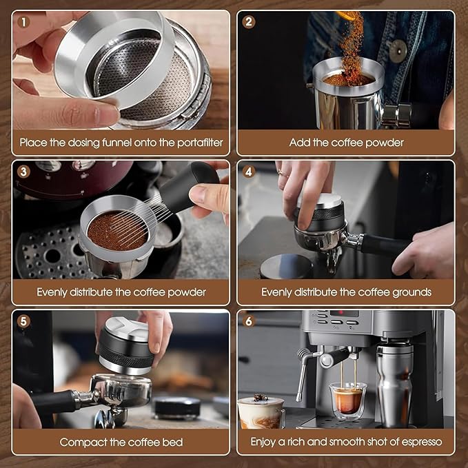 51mm Espresso Accessories Kit - WDT Tool Espresso Tamper, Coffee Distribution Tool, Dosing Funnel, Dual Head Coffee Leveler Fits Delonghi 51 mm Espresso Machines and Portafilters