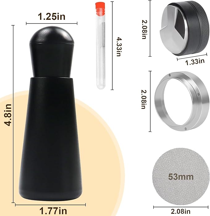53mm Espresso Accessories Kit, Espresso Distributor, Dosing Funnel and Puck Screen Set, WDT Tool Espresso, Coffee Tamper Espresso Machine Accessories for 53 mm Portafilter Barista Tools