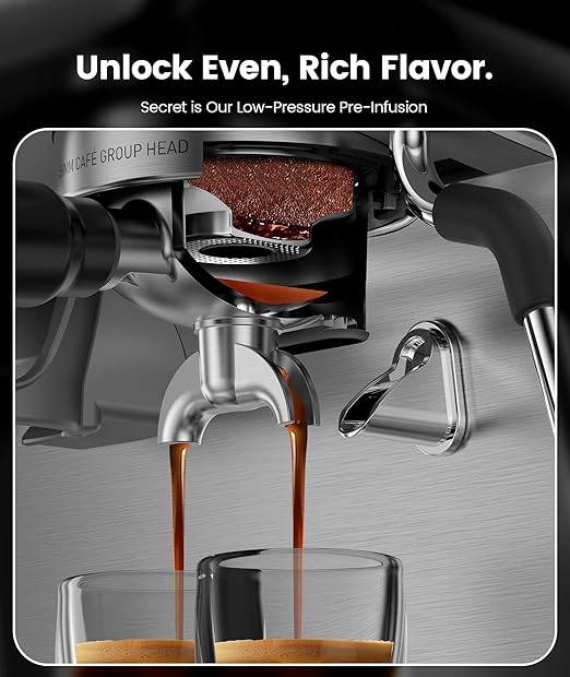 COWSAR Dual Boiler Espresso Machine with Grinder, 20 Bar Espresso Machines with Milk Frother, Espresso Maker with Removable Water Tank, Commercial Expresso Coffee Machines, Brushed Stainless Steel