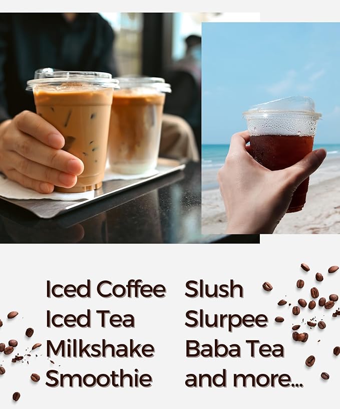 100 Pack 12 oz Clear Plastic Cups with Strawless-Sip-Lids, Disposable Cups Plastic Iced Coffee Cups, To Go Cups with Sip Through Lids for Smoothie, Milkshake, Cold Drinks for Party, Wedding, Event
