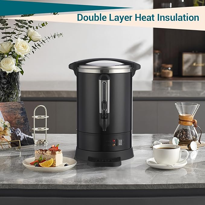 TROPOW 12 L/80 Cups Coffee Urn-3.2 gal Double Wall Commerical Coffee Maker for Buffet Catering Wedding Gathering,Large Capacity Hot Coffee Dispenser,Stainless Steel Hot Water Urn-Black