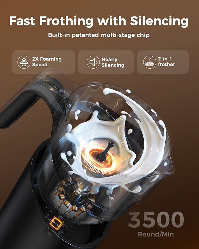 COLDFILL Milk Frother and Steamer, 8-in-1 Rechargeable Electric Milk Frother for Coffee, 13.5oz/400mL Large Capacity Automatic Warm and Cold Foam Maker, Hot Chocolate Maker Coffee Frother, Orange