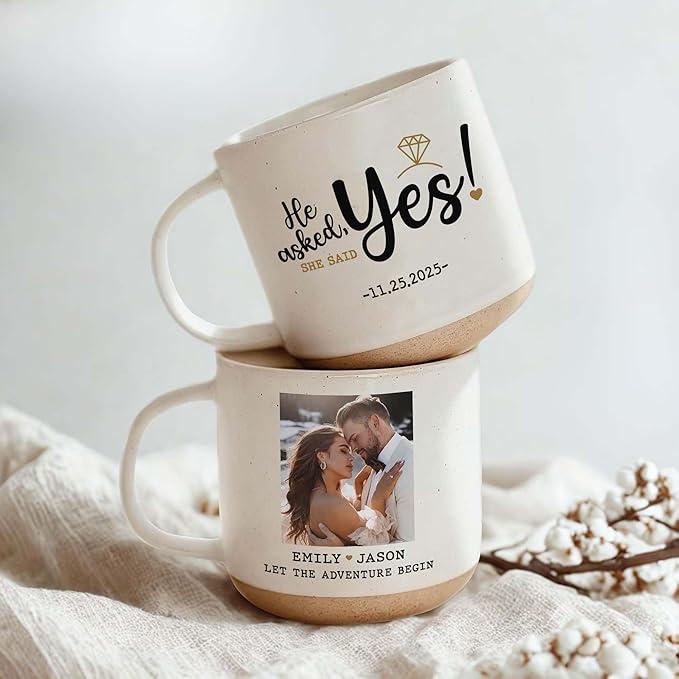 Personalized Engagement Photo Pottery Mug 12oz, She Said Yes Coffee Mug, Custom Couple Picture Mug, Wedding & Anniversary for Couple
