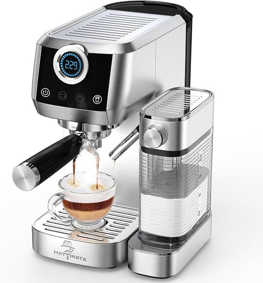 MAttinata Cappuccino Coffee Machine, Espresso Machine Touchscreen Control with Auto Milk Frother, Stainless Steel Espresso Maker 20 Bar, Latte Coffee Maker with for Home, Office with Timer