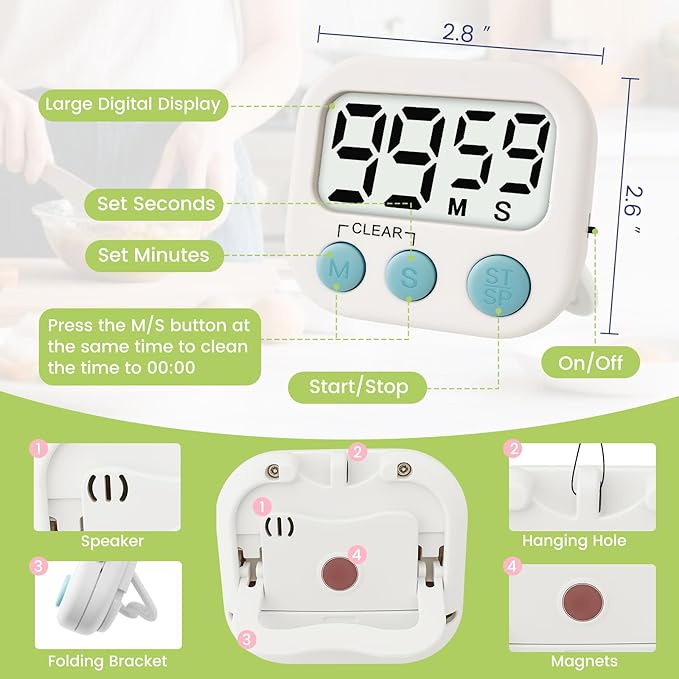 Glochin 24 Pcs Digital Timer for Kids, Magnetic Countdown Kitchen Timer, Upgrade Loud Alarm Timers for Cooking, Kitchen, Exercise, Work, Study, Classroom, Outdoor Activities, Battery not Including
