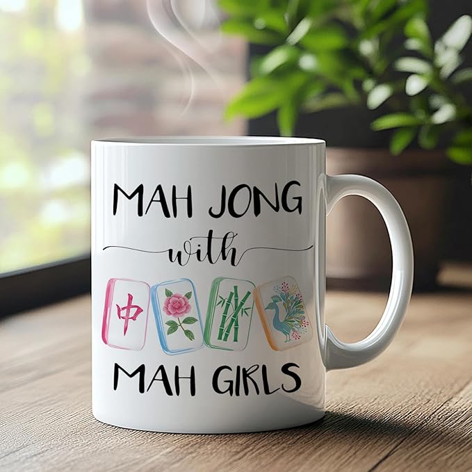 Chinese Mahjong mug Gifts for Mah Jong Players Lovers，mah jong Gifts for Women Coffee Cup,Mahjong Accessories Ceramic Coffee Tea Mug 11 oz