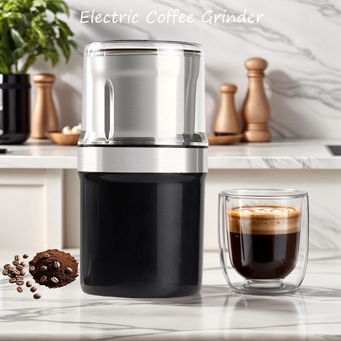 Voltix Electric Multi-Use Cup Grinder, Large Capacity Stainless Steel, Portable Electric Coffee Grinder & Spice Grinder for Home Kitchen, One Touch Coffee Mill for Beans, Spices (Dual Blade Set)