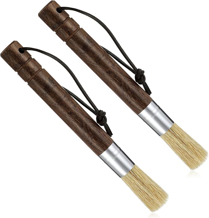 Coffee Grinder Cleaning Brush with Natural Walnut Wood Handle, 2 Pack Espresso Machine Brush with Wooden Handle and Black Boar Bristle Coffee Bar Accessories Coffees Brushs for Barista Home Kitchen