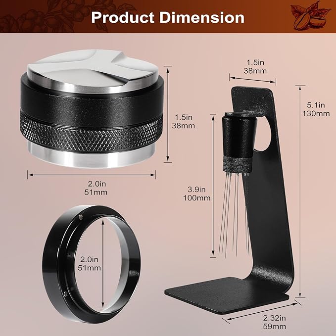 Espresso Accessories Kit 51mm, Coffee Distributor and Tamper Leveler, 316 Stainless WDT Tool with Magnetic Stand, Puck Scree and Dosing Funnel Set Fits Espresso Machine Press and 51mm Portafilters